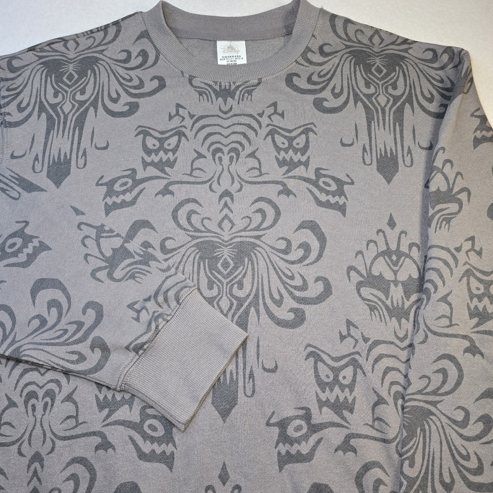 Disney‎ Parks Haunted Mansion Wallpaper Pullover Sweatshirt Grey Crewneck Medium